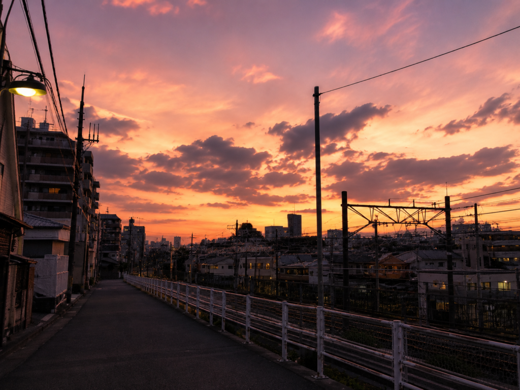 夕方の線路沿い