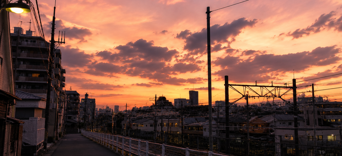 夕方の線路沿い