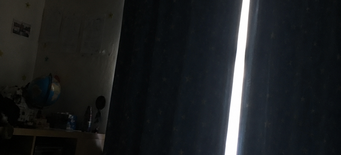 かいじゅうと花束 暗い子供部屋にカーテンから光が漏れる
