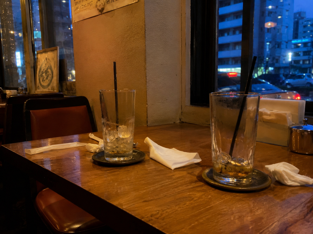 夜のカフェテーブル